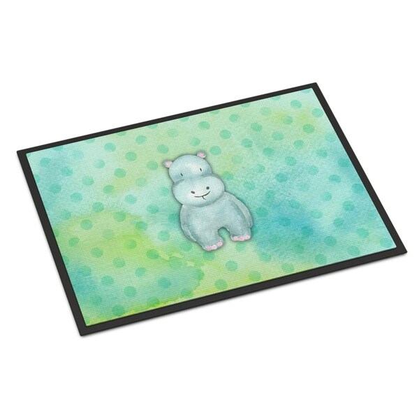 Carolines Treasures 24 x 36 in. Polkadot Hippopotamus Watercolor Indoor or Outdoor Mat BB7389JMAT - main